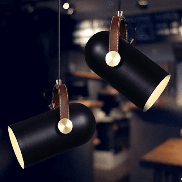 Black Spotlight Minimalist Leather Strap Pendant Light