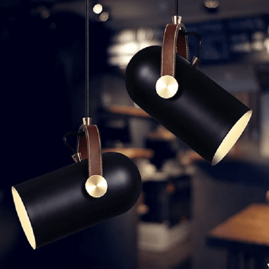 Black Spotlight Minimalist Leather Strap Pendant Light