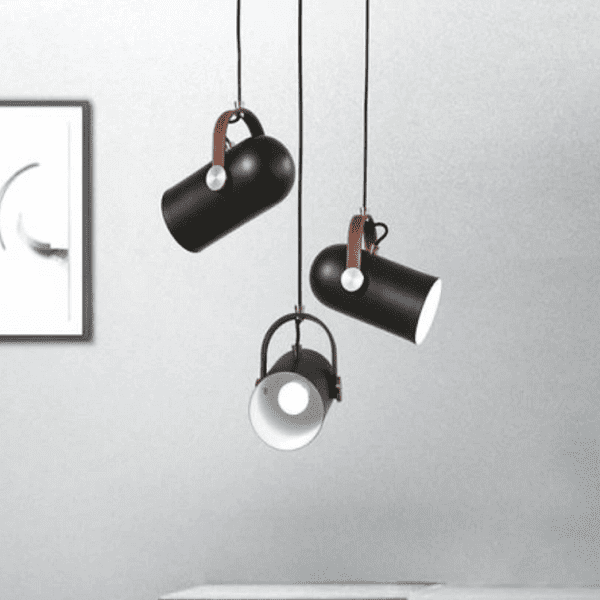 Black Spotlight Minimalist Leather Strap Pendant Light