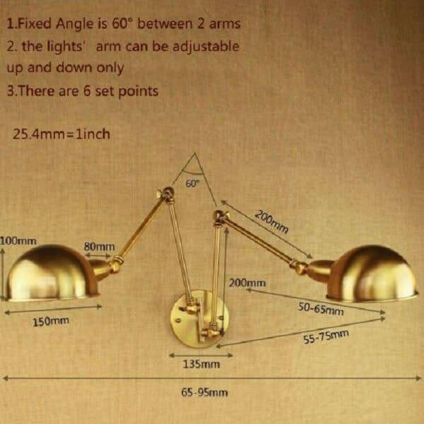 Brass Double Head Shade Industrial Wall Light