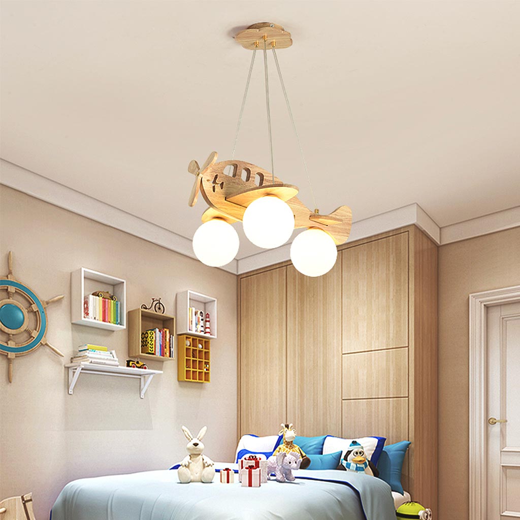 Ceiling Light Airplane Chandelier Cartoon Wood for Children's Room