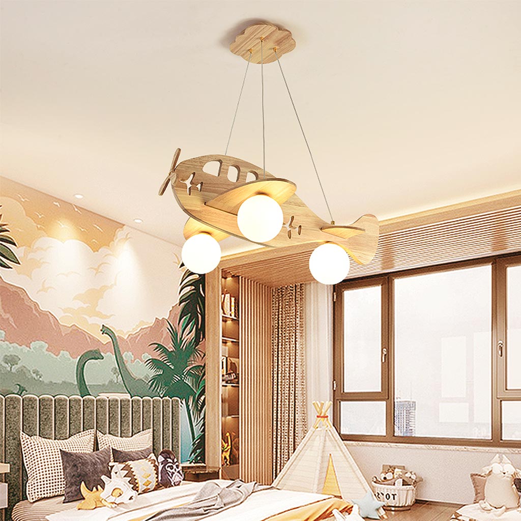 Ceiling Light Airplane Chandelier Cartoon Wood for Children's Room