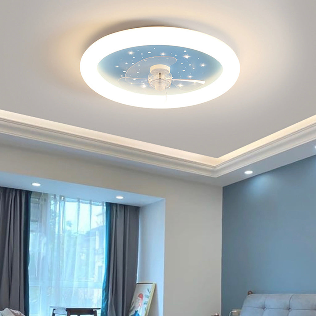 Ceiling Fan with Dimmable LED Light for Kids Room, Starry Sky/Round
