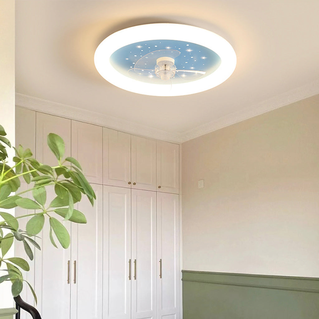 Ceiling Fan with Dimmable LED Light for Kids Room, Starry Sky/Round