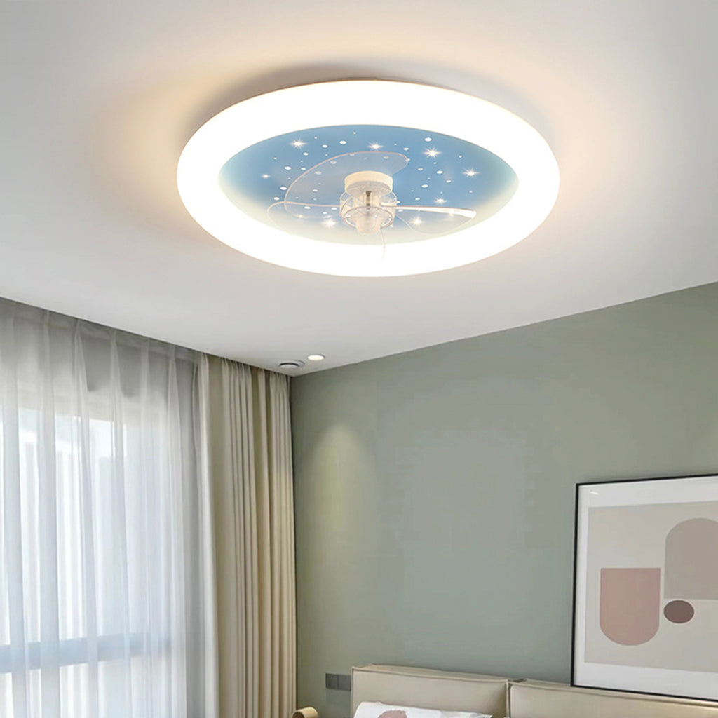 Ceiling Fan with Dimmable LED Light for Kids Room, Starry Sky/Round
