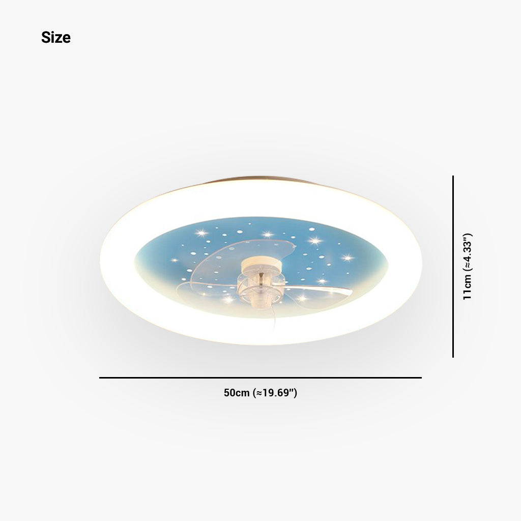 Ceiling Fan with Dimmable LED Light for Kids Room, Starry Sky/Round