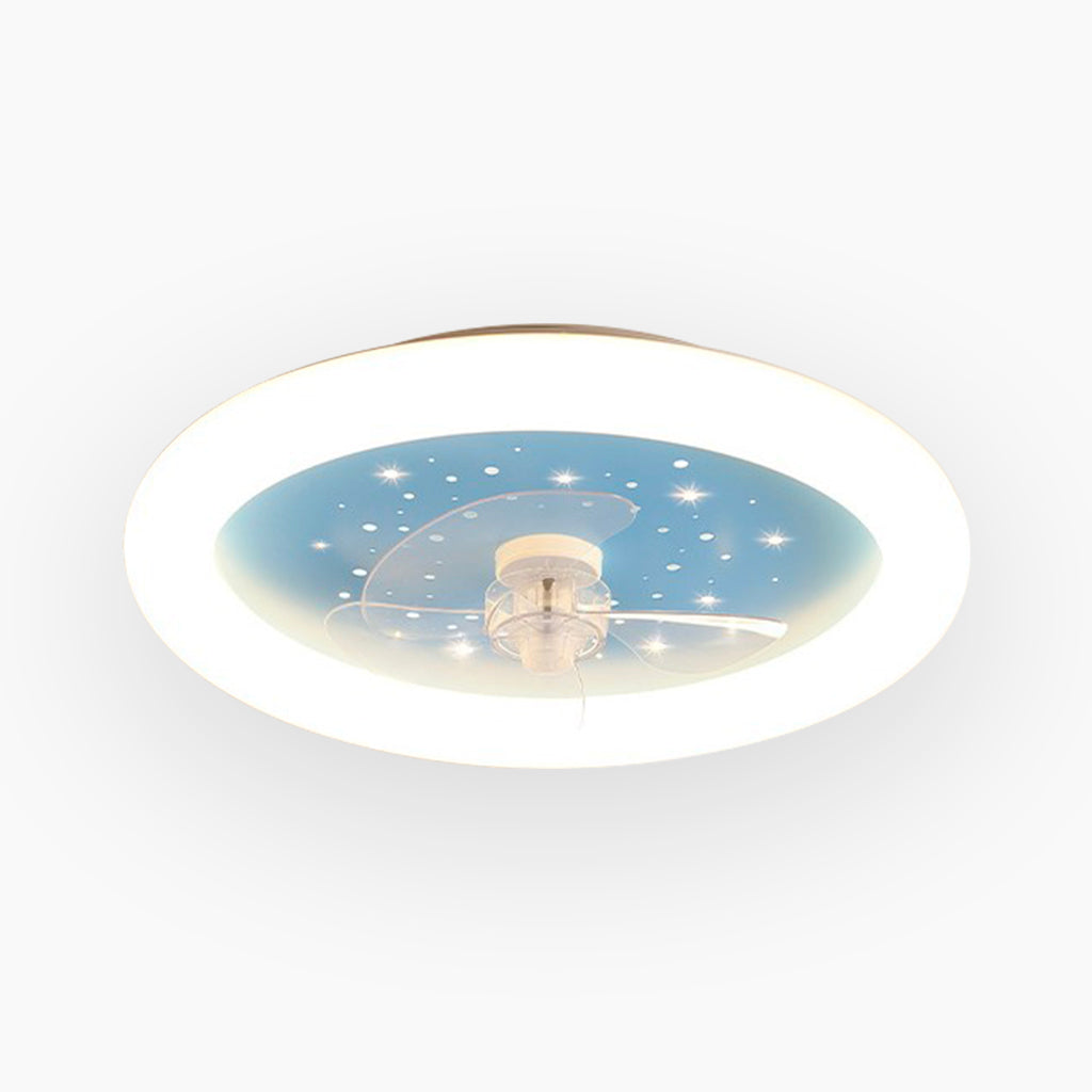 Ceiling Fan with Dimmable LED Light for Kids Room, Starry Sky/Round