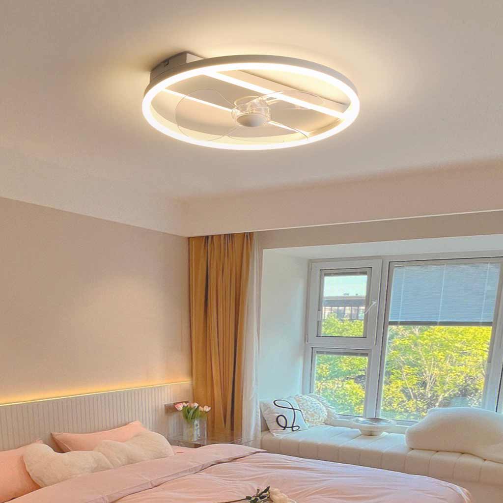 Ceiling Fan with LED Light Simple Round 3 Blades, White