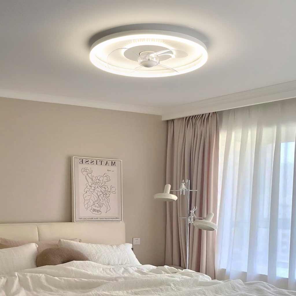 Ceiling Fan with LED Light Minimalist Silent Round, White