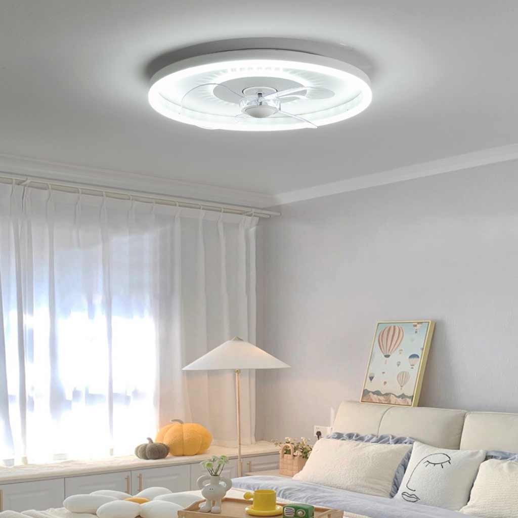 Ceiling Fan with LED Light Minimalist Silent Round, White