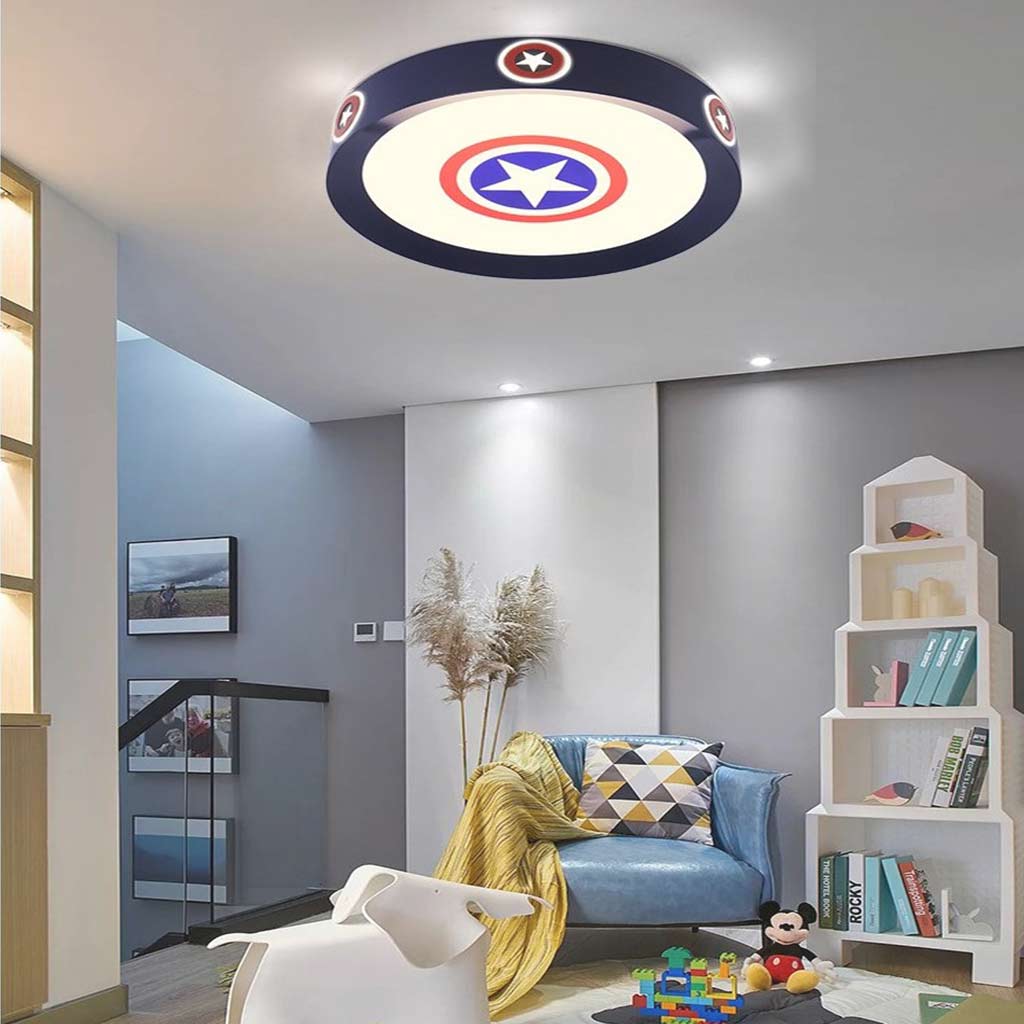Ceiling Light Kids Bedroom Captain America Shield with Star, Iron & Acrylic