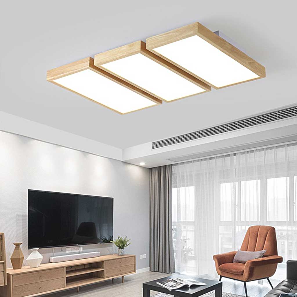 Ceiling Light Flush Mount Nordic Wooden Rectangle Bright LED Dimmable