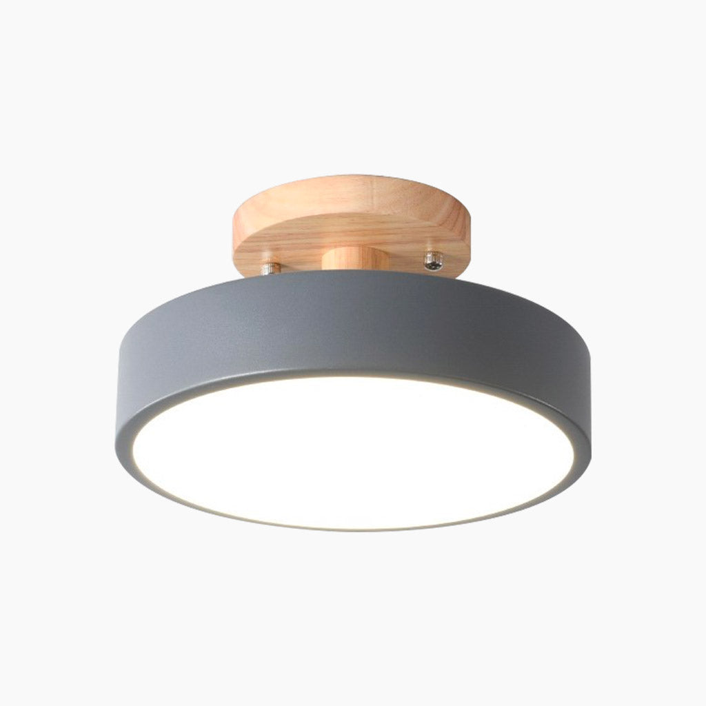 Ceiling Light Semi Flush Mount Nordic Macaron Round LED, Wood
