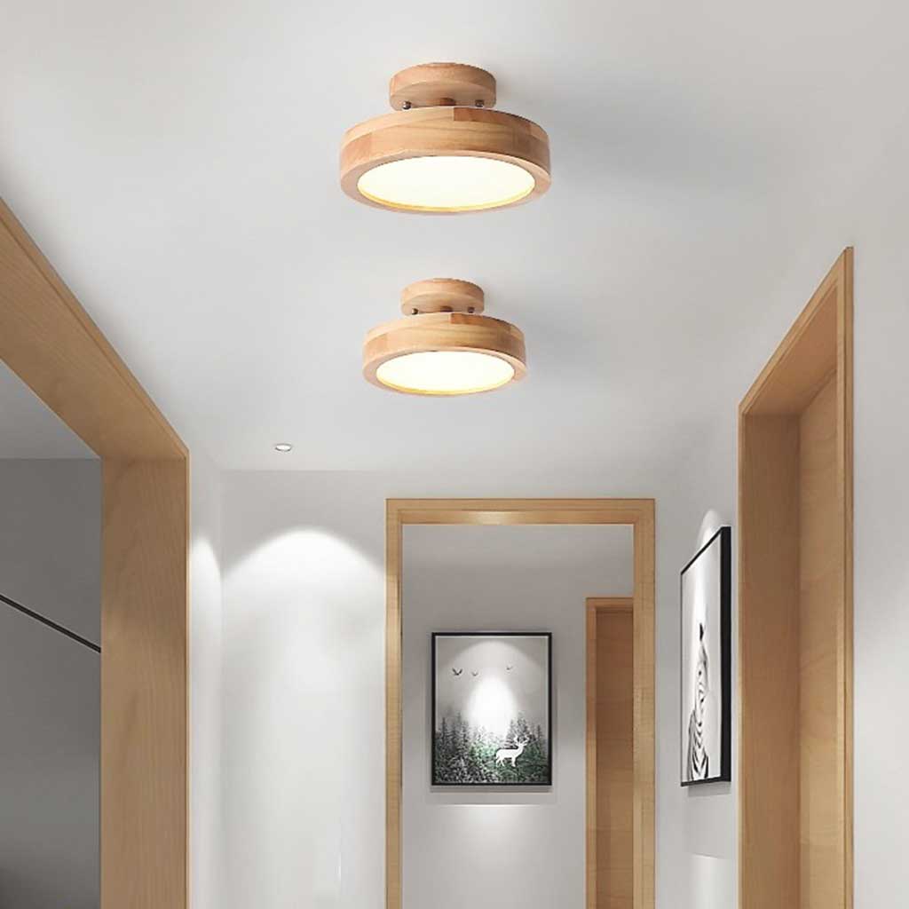 Ceiling Light Semi Flush Mount Nordic Macaron Round LED, Wood