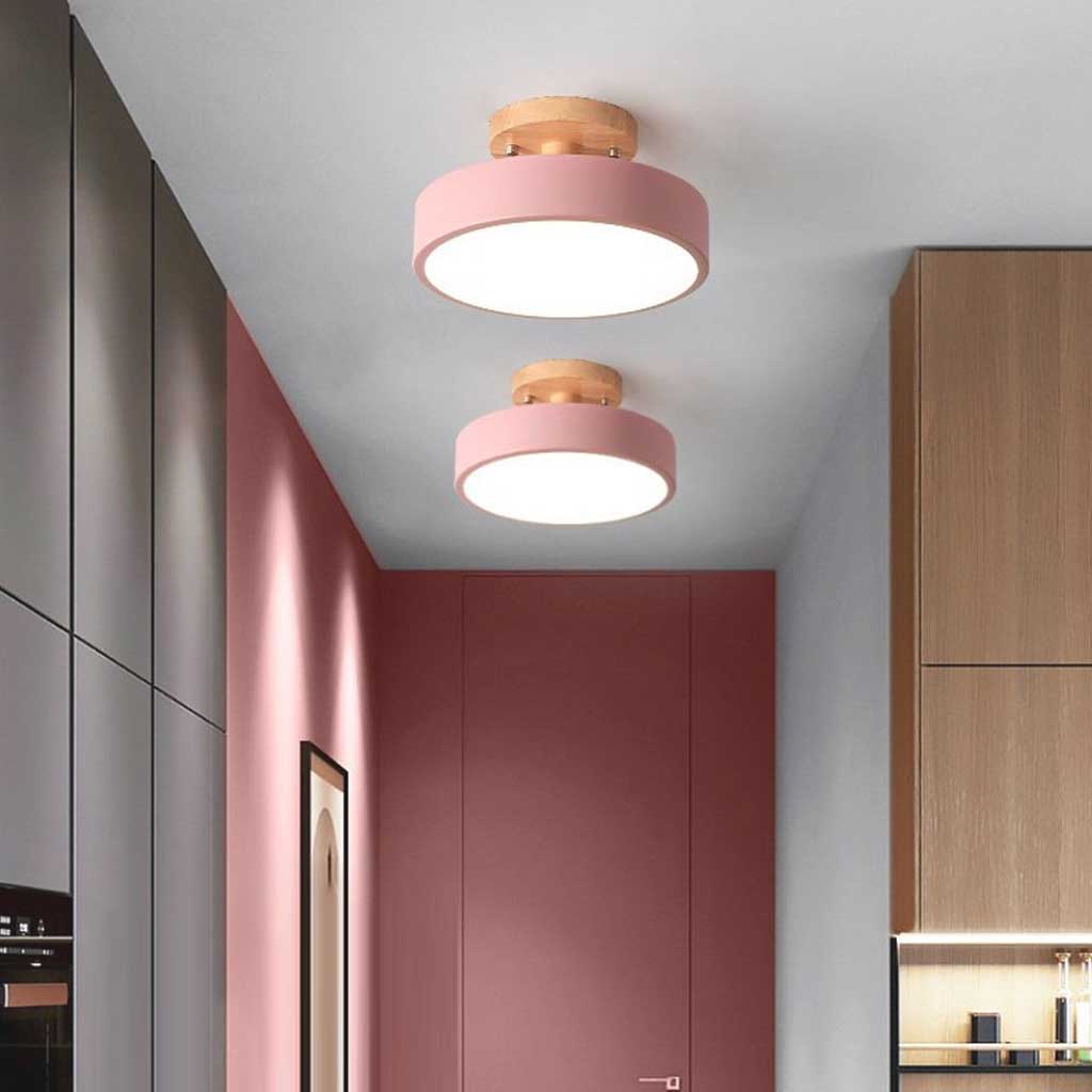 Ceiling Light Semi Flush Mount Nordic Macaron Round LED, Wood