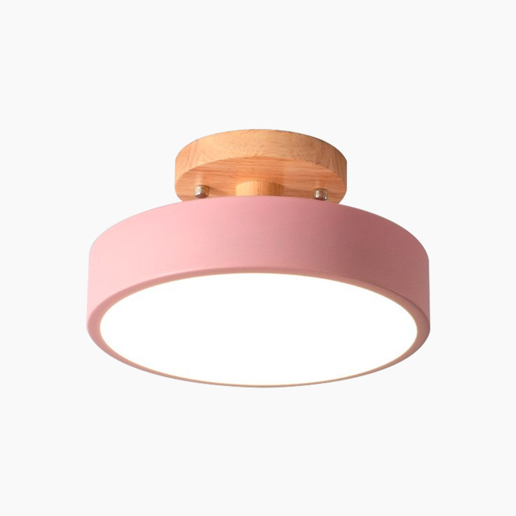Ceiling Light Semi Flush Mount Nordic Macaron Round LED, Wood