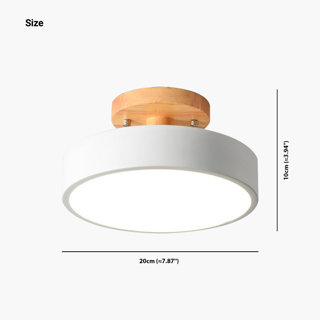 Ceiling Light Semi Flush Mount Nordic Macaron Round LED, Wood