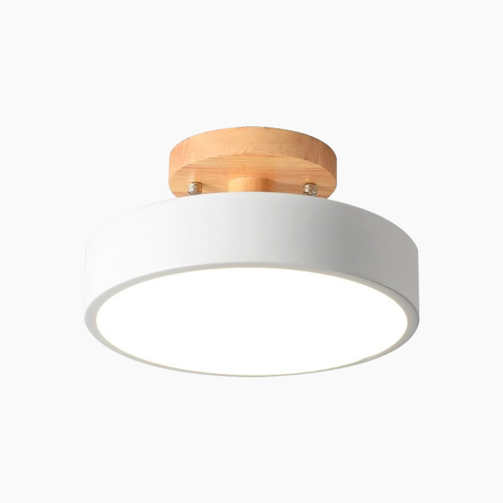 Ceiling Light Semi Flush Mount Nordic Macaron Round LED, Wood