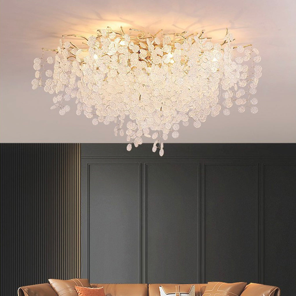 Flush Mount Chandelier Ceiling Light Modern Branch Crystal Leaf