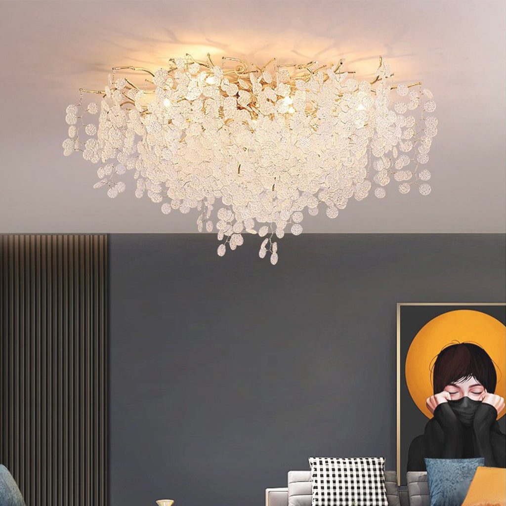 Flush Mount Chandelier Ceiling Light Modern Branch Crystal Leaf