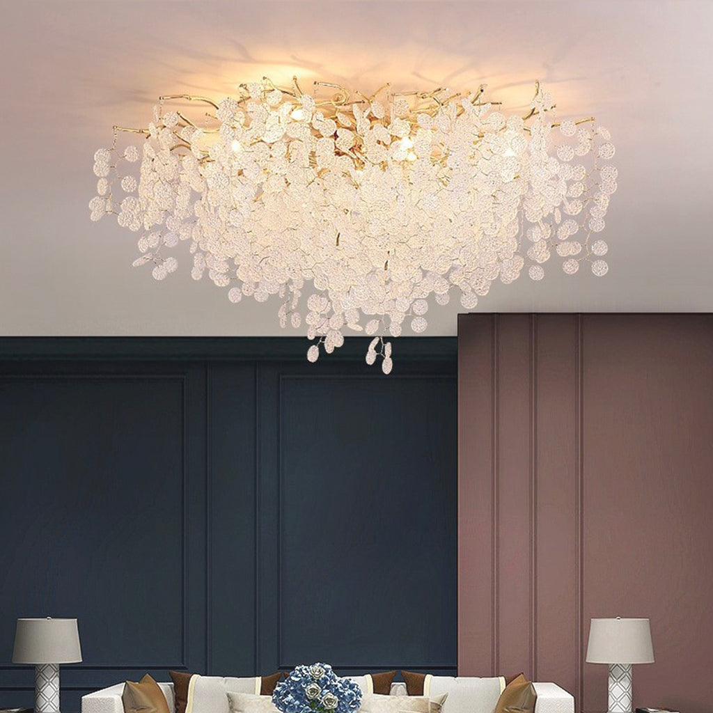 Flush Mount Chandelier Ceiling Light Modern Branch Crystal Leaf