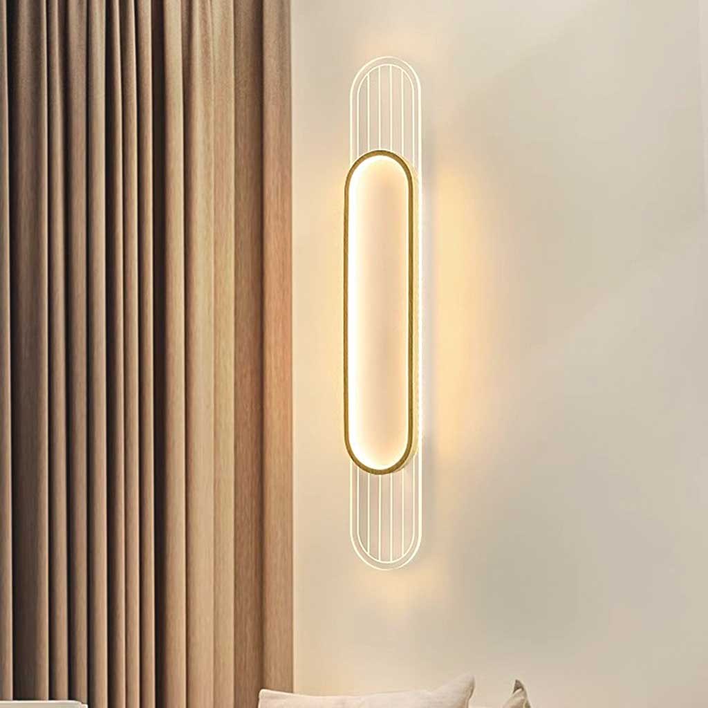 Ceiling/Wall Light Modern Oval Linear LED, Log/Walnut Color