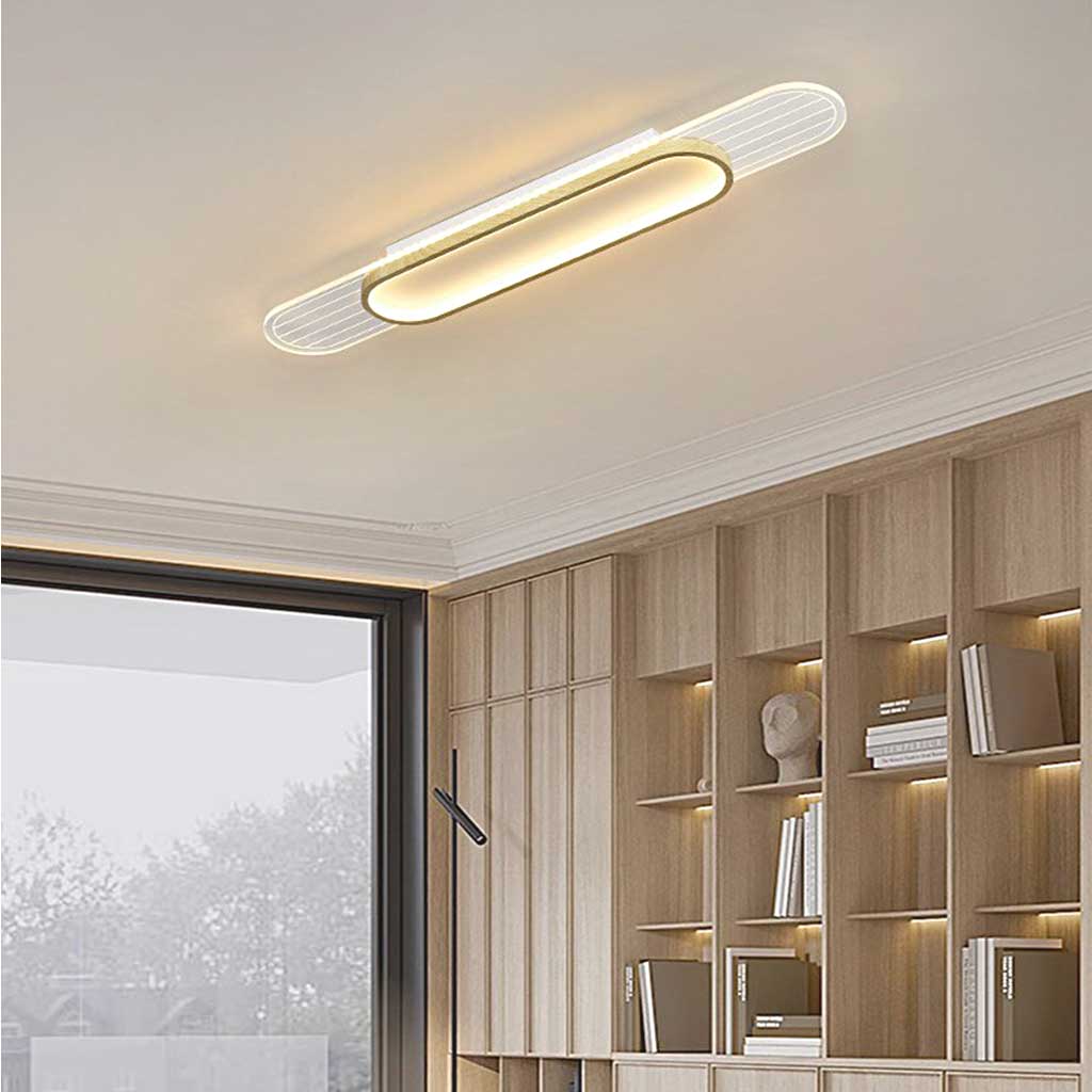 Ceiling/Wall Light Modern Oval Linear LED, Log/Walnut Color