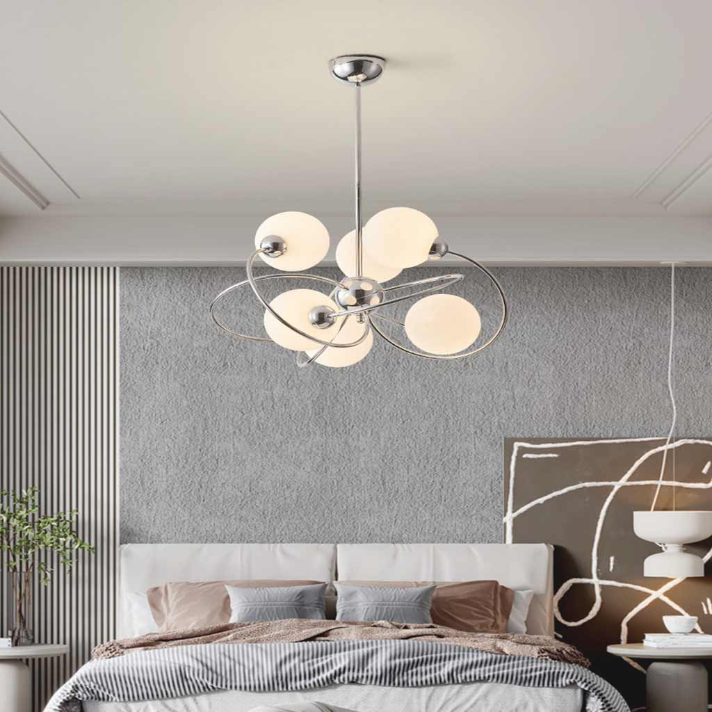 Chandelier 6 Light Bauhaus Unique Chrome Glass Ball