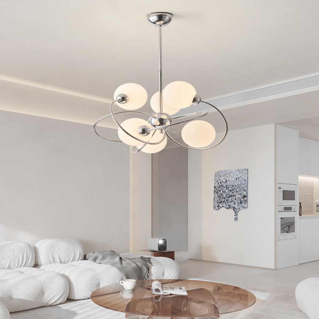 Chandelier 6 Light Bauhaus Unique Chrome Glass Ball