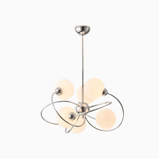 Chandelier 6 Light Bauhaus Unique Chrome Glass Ball