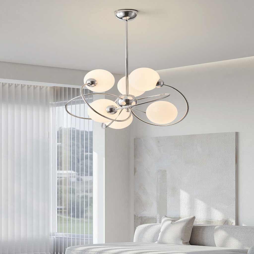 Chandelier 6 Light Bauhaus Unique Chrome Glass Ball