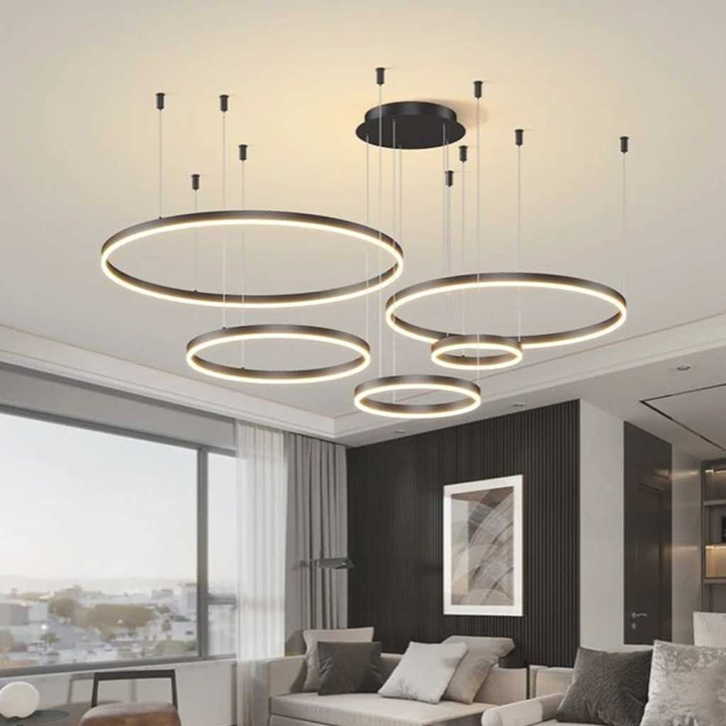 Chandelier Dimmable Minimalist Aluminum Multiple Rings, Gold/Black