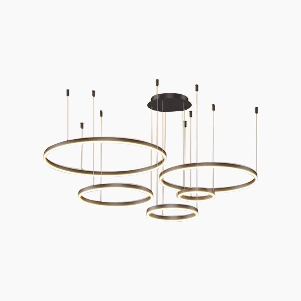 Chandelier Dimmable Minimalist Aluminum Multiple Rings, Gold/Black