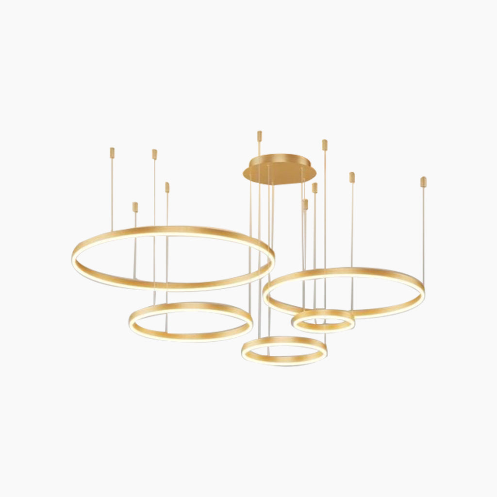 Chandelier Dimmable Minimalist Aluminum Multiple Rings, Gold/Black