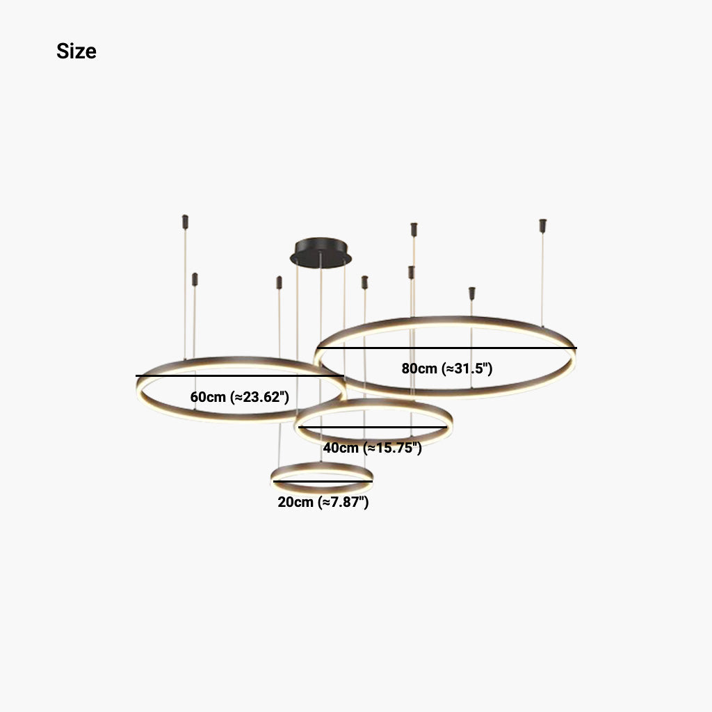 Chandelier Dimmable Minimalist Aluminum Multiple Rings, Gold/Black