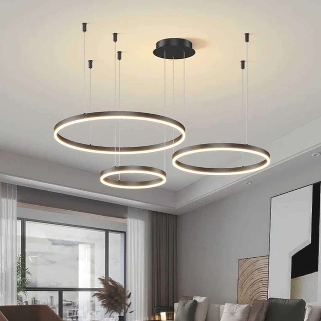 Chandelier Dimmable Minimalist Aluminum Multiple Rings, Gold/Black