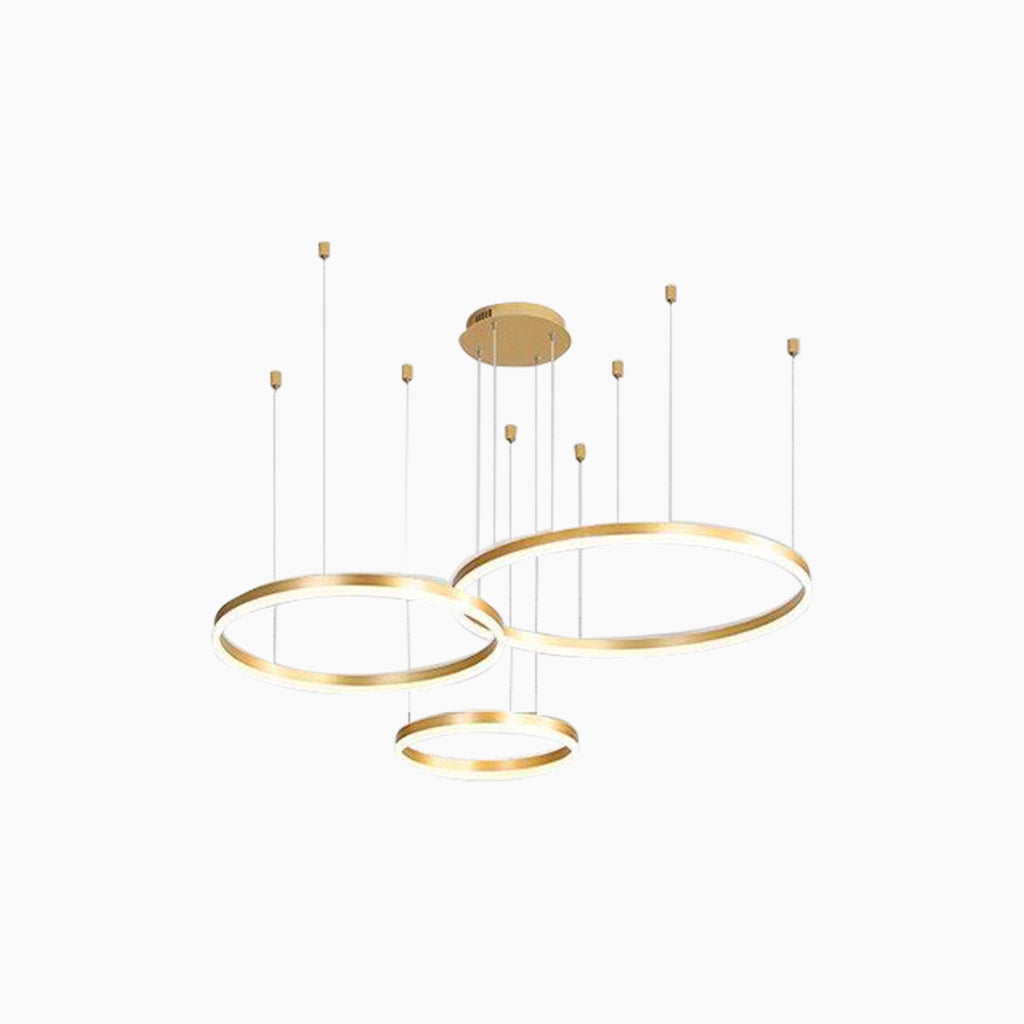 Chandelier Dimmable Minimalist Aluminum Multiple Rings, Gold/Black