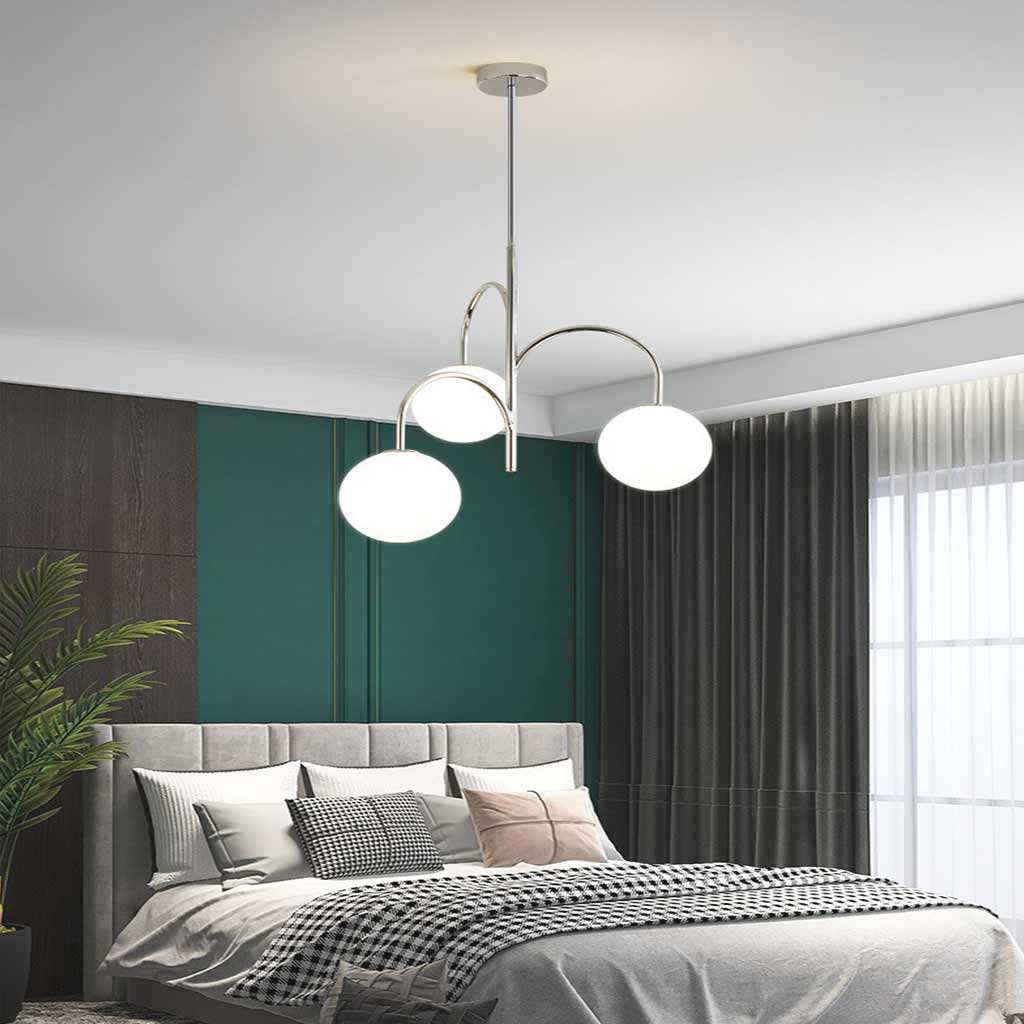 Chandelier Nordic Bauhaus Chrome Glass Globe, 3 Lights