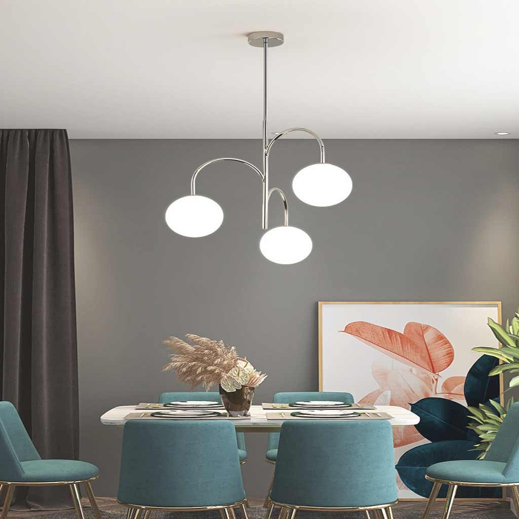 Chandelier Nordic Bauhaus Chrome Glass Globe, 3 Lights