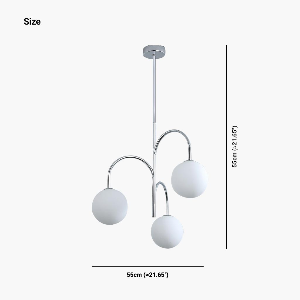 Chandelier Nordic Bauhaus Chrome Glass Globe, 3 Lights