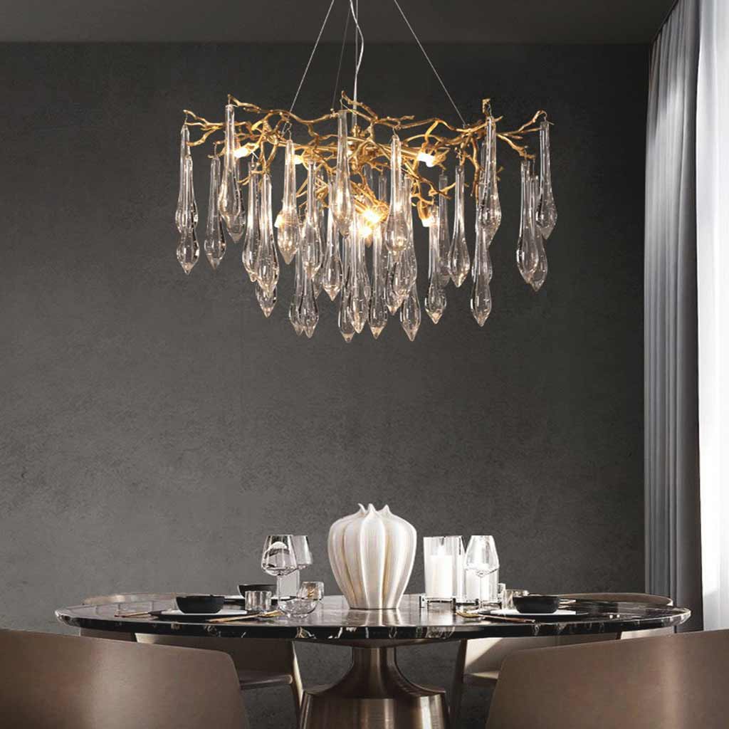 Chandelier Elegant Luxury Branch Brass Crystal Drop