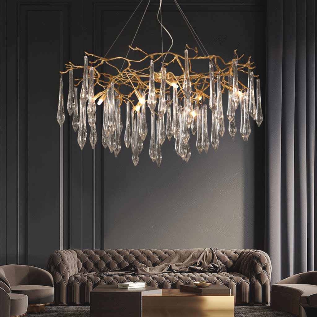 Chandelier Elegant Luxury Branch Brass Crystal Drop