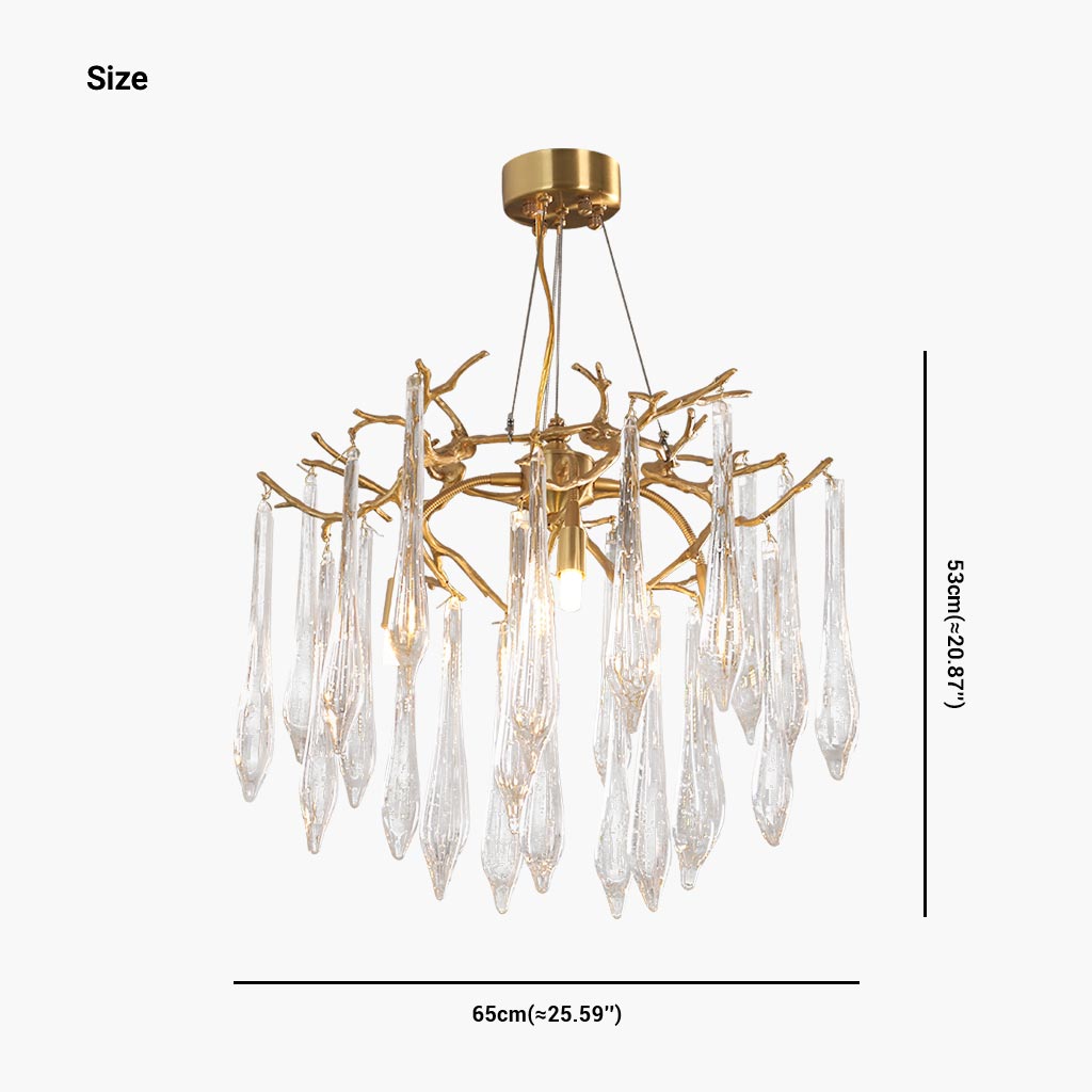 Chandelier Elegant Luxury Branch Brass Crystal Drop