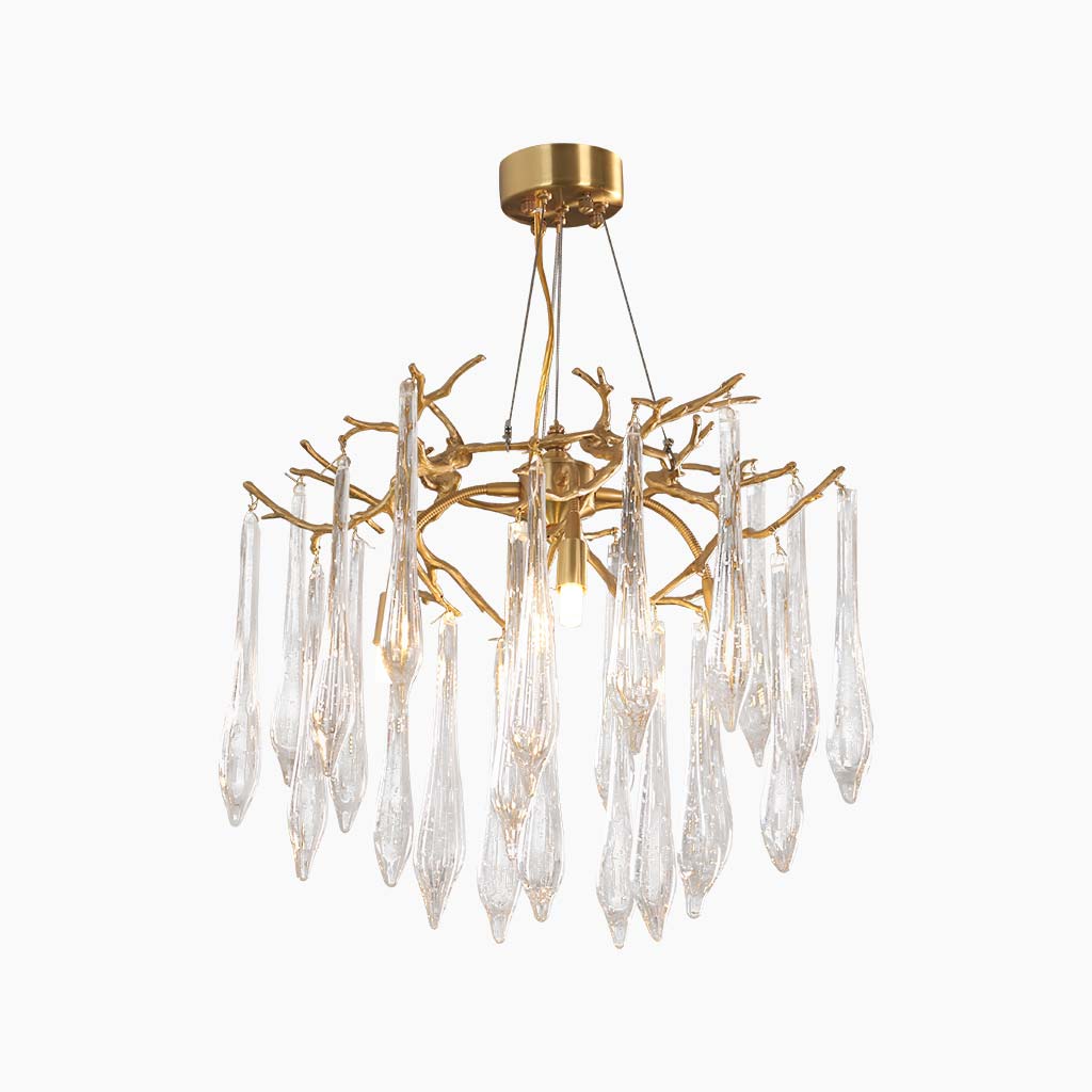 Chandelier Elegant Luxury Branch Brass Crystal Drop