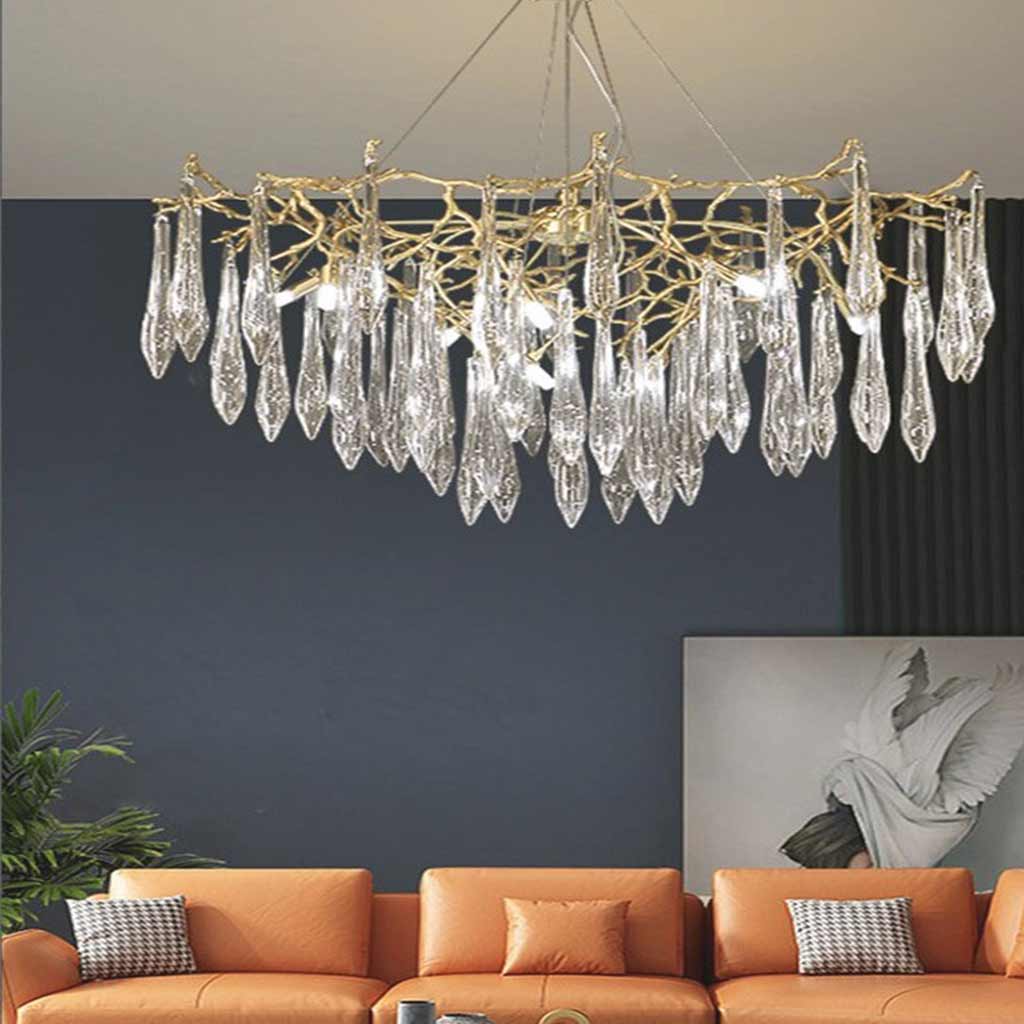 Chandelier Elegant Luxury Branch Brass Crystal Drop