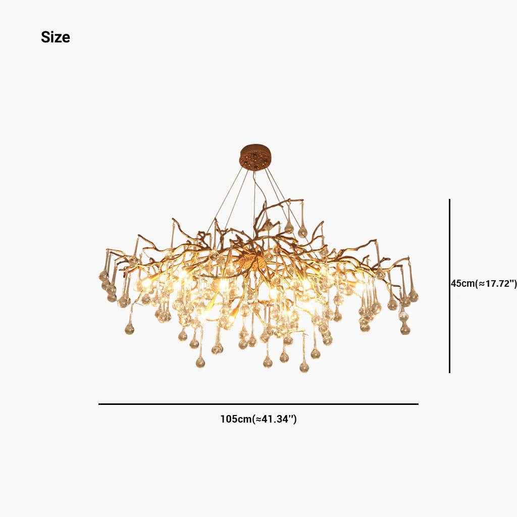 Chandelier Luxury Branch Glass Brass Water Drop
