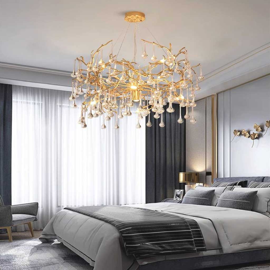 Chandelier Luxury Branch Glass Brass Water Drop