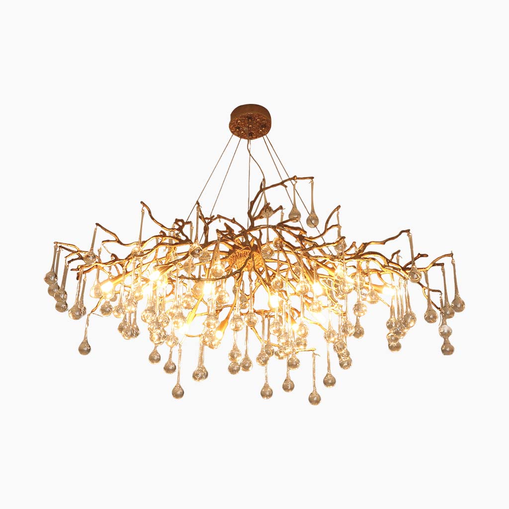 Chandelier Luxury Branch Glass Brass Water Drop