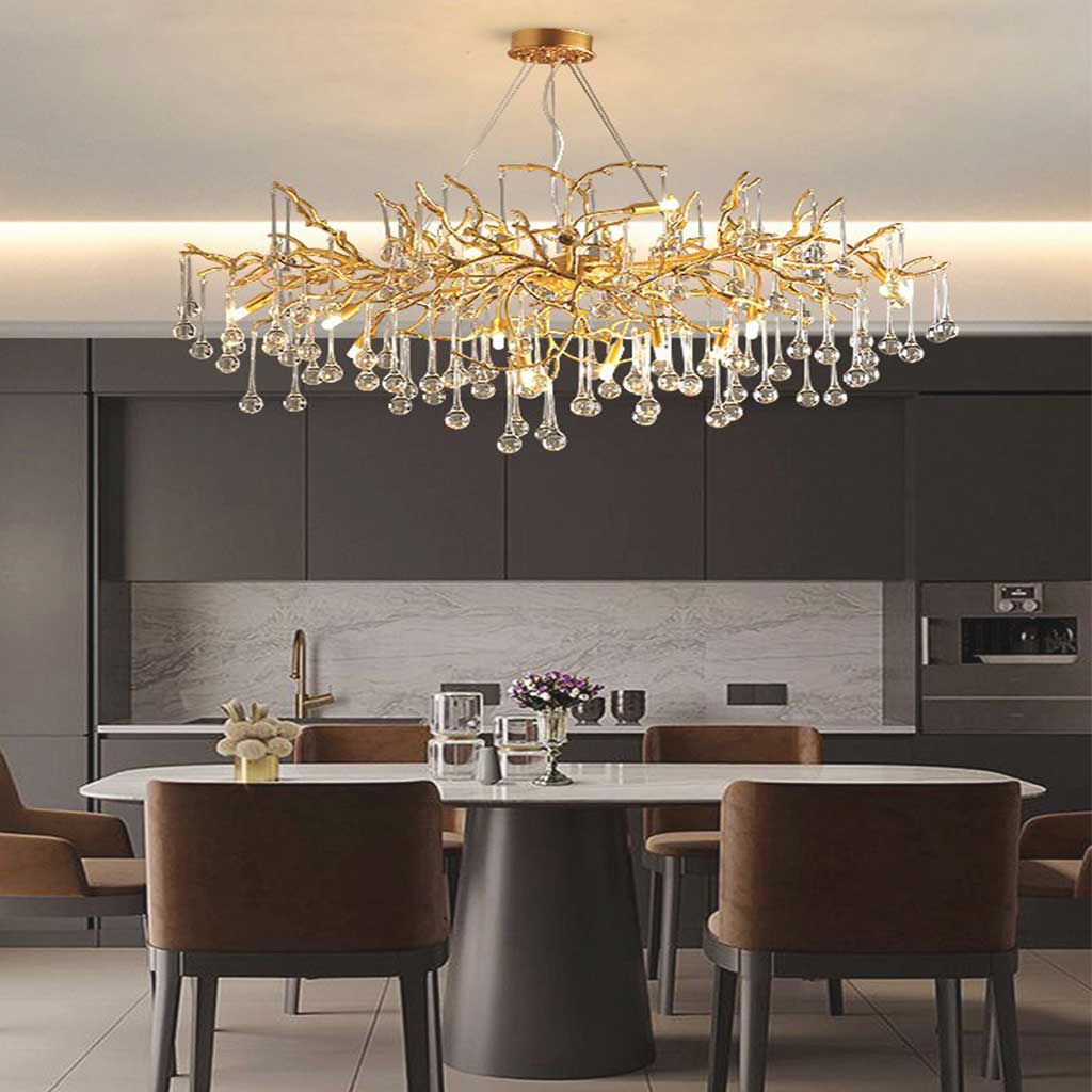 Chandelier Luxury Branch Glass Brass Water Drop