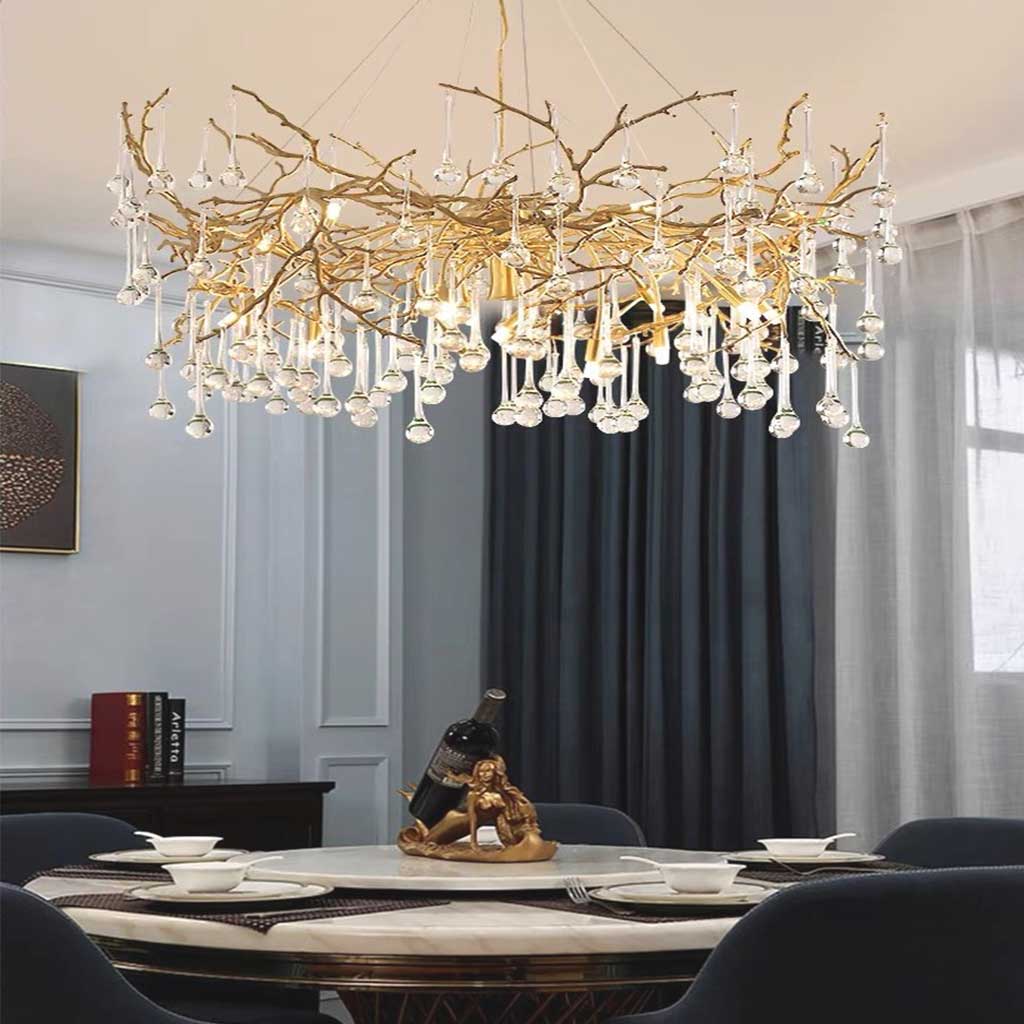 Chandelier Luxury Branch Glass Brass Water Drop
